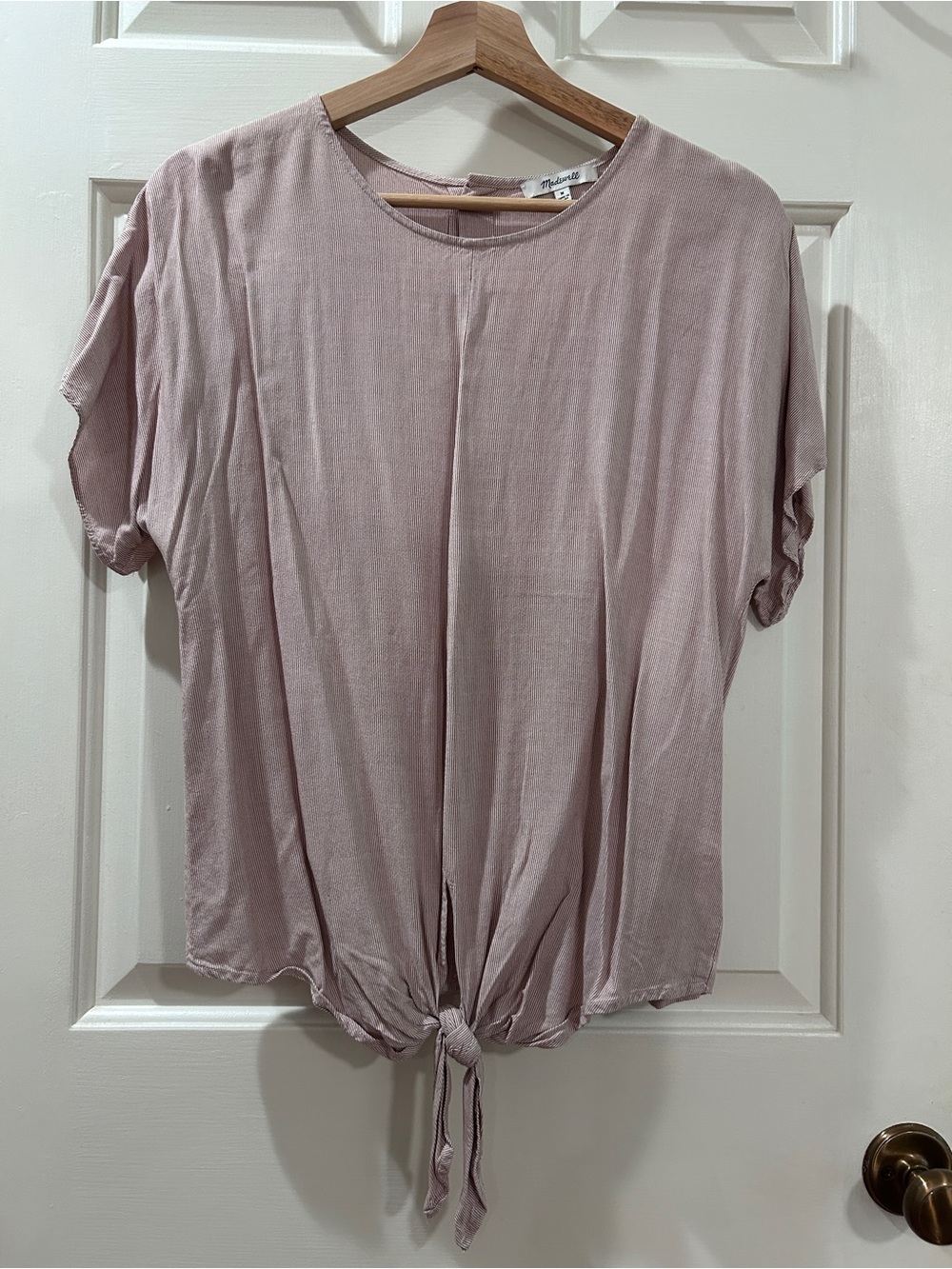 Madewell Dusty Rose Tie-Front Short Sleeve Top